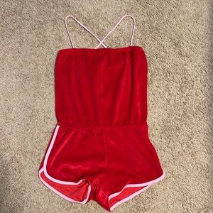 American Apparel velvet romper in red